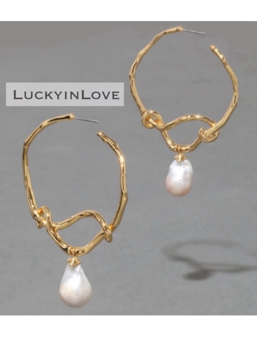 ALEXIS BITTAR • Twisted Gold Pearl Hoop Post Drop Earrings